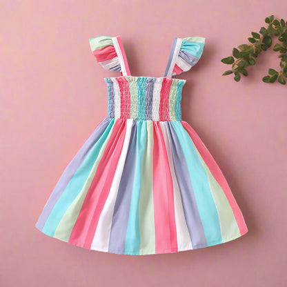 Kids Summer Sling Rainbow Stripes Polyester Fiber Baby Clothes