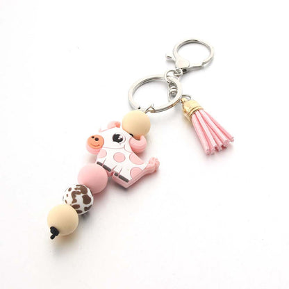 Cartoon Cow Silicone Beaded Keychain Cute Keychain
