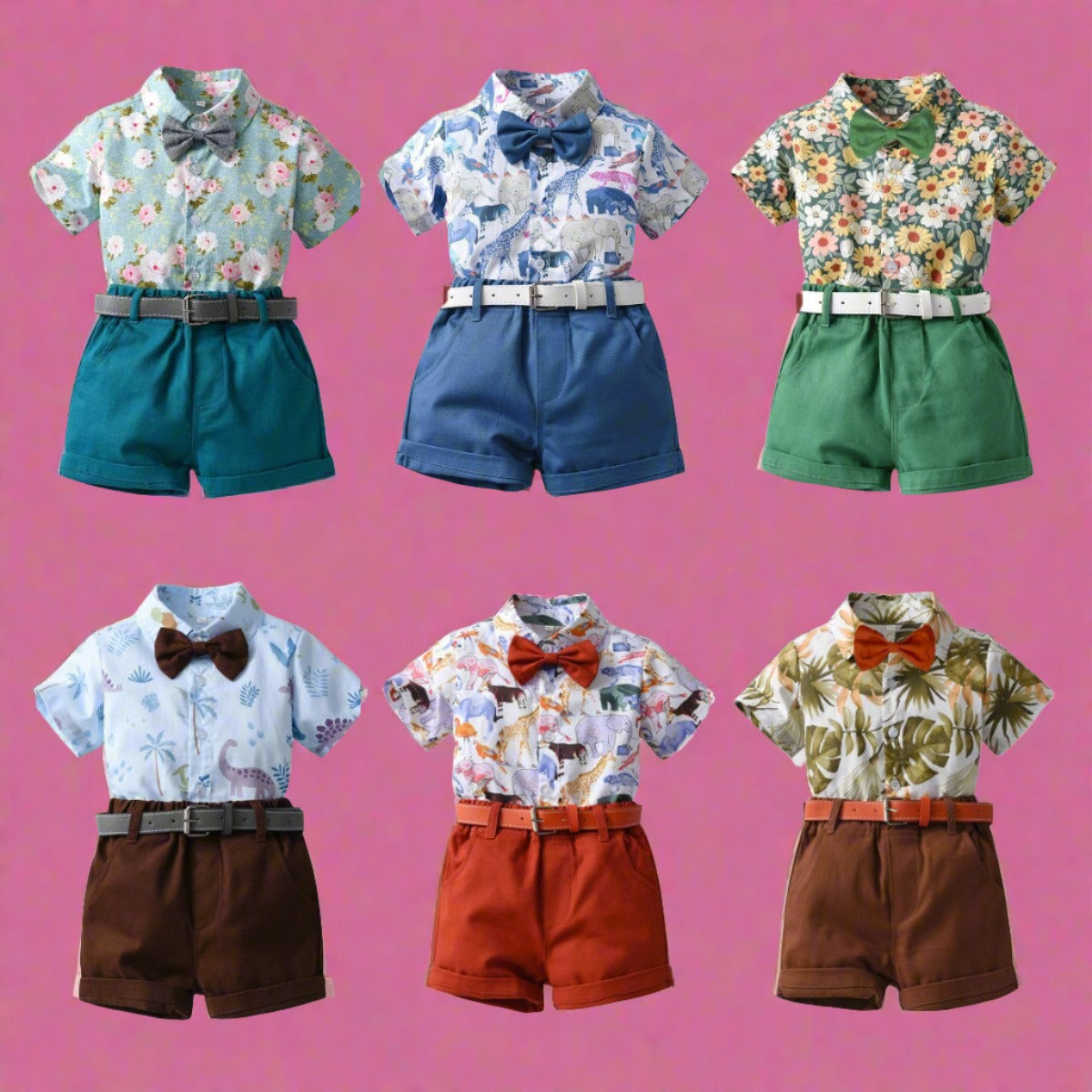 Boys' Cotton Summer Shirt Shorts Casual Two-piece Set
