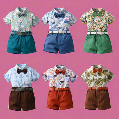 Boys' Cotton Summer Shirt Shorts Casual Two-piece Set