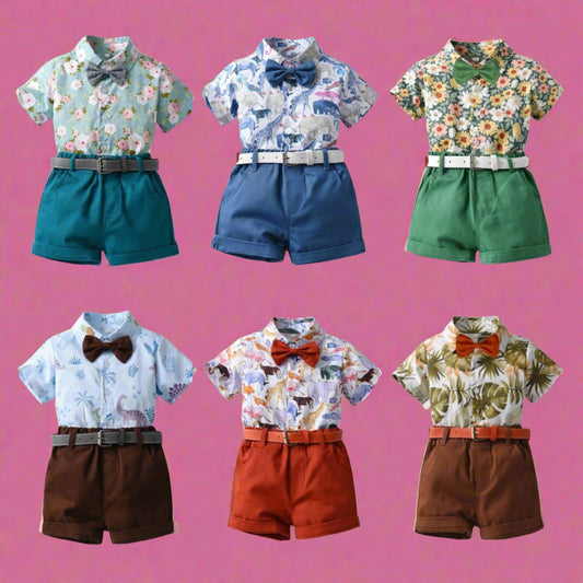 Boys' Cotton Summer Shirt Shorts Casual Two-piece Set