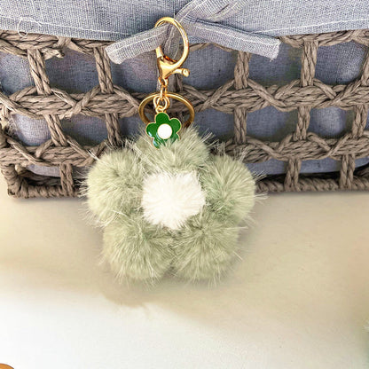 Cherry Blossom Fur Ball Car Keychains