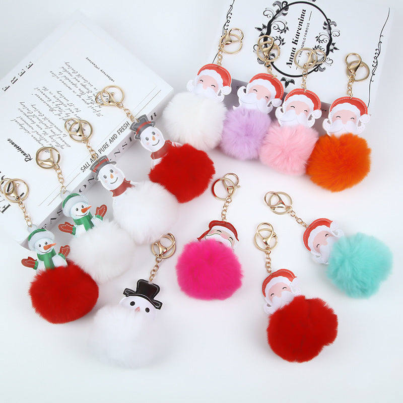 Christmas Plush Ball Santa Claus Plush Keychain