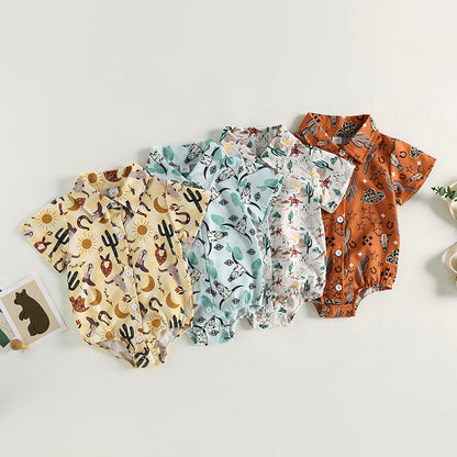 Cotton Boys Shirt Aztec Western Style Denim Cactus Jumpsuit