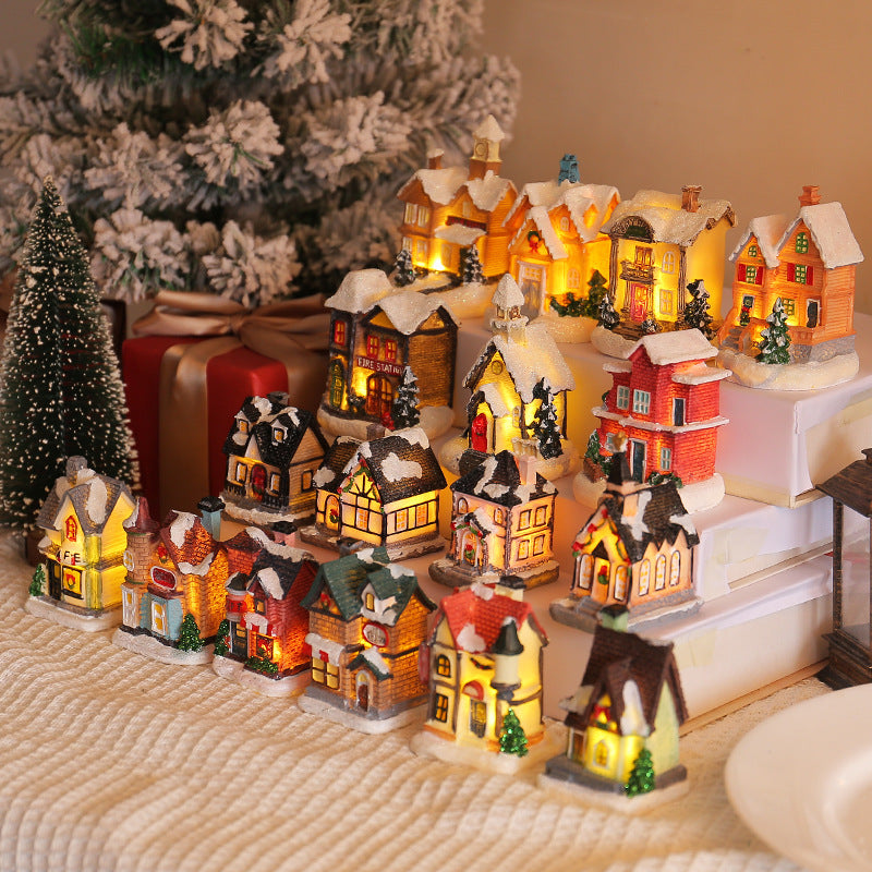 Christmas Resin Colored Luminous House Desktop Ornaments