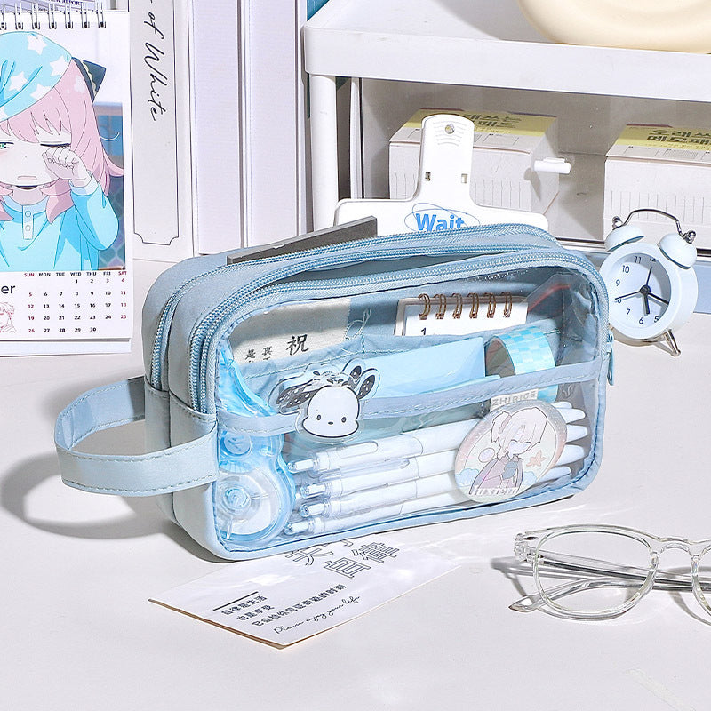 2024 Three-layer Extra Large Capacity Transparent Canvas Pencil Case