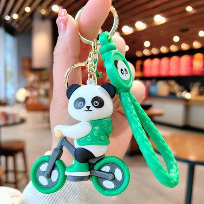 Cartoon Cycling Panda PVC Keychain Cute Keychain