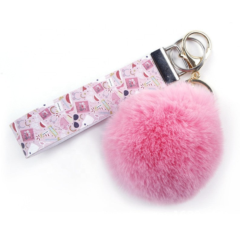 Fur Ball PU Leather Lanyard