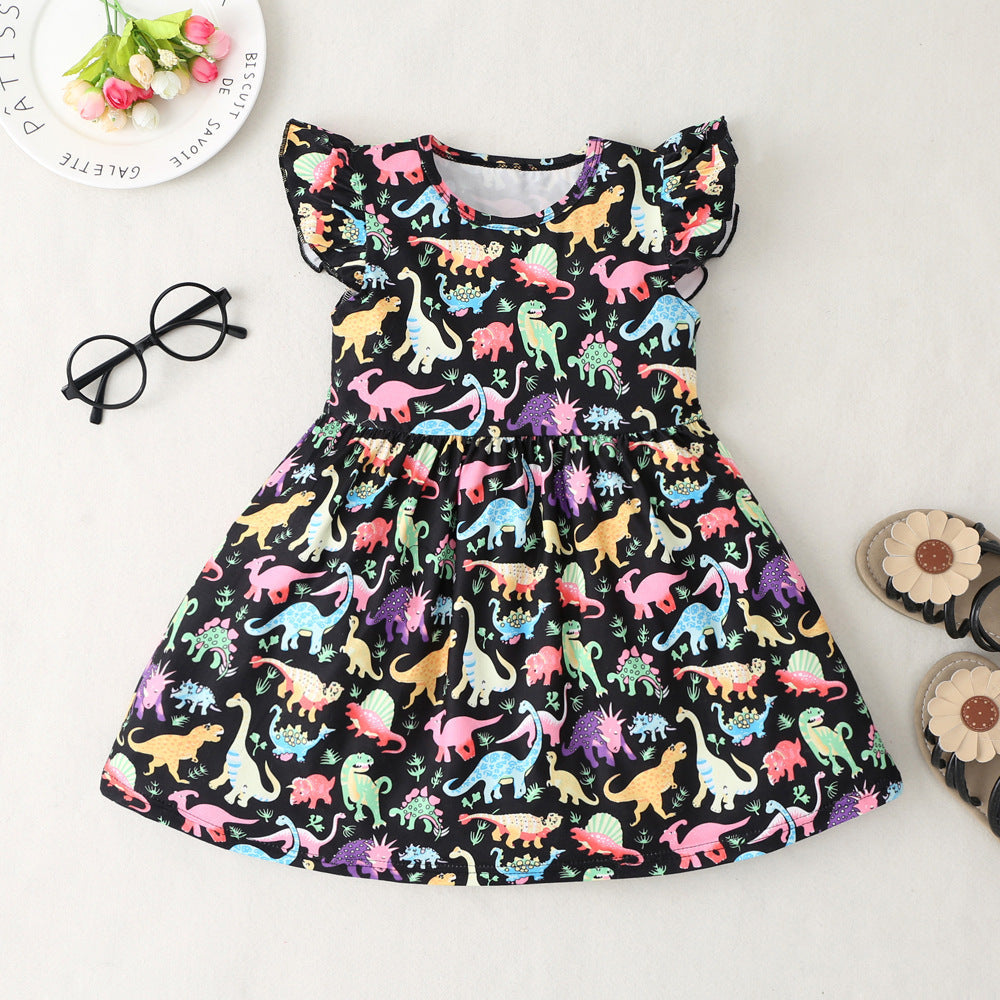 Girls Colorful Dinosaur Cotton Princess Dress Baby Clothes