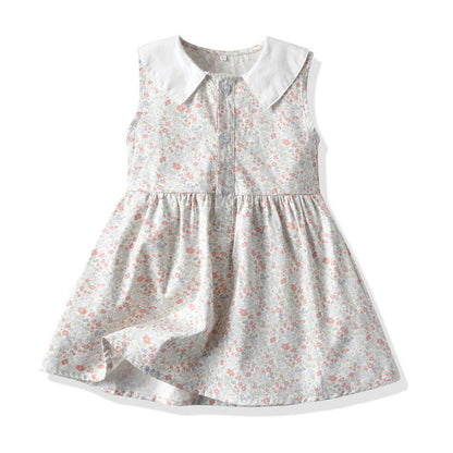 Children's Cotton Sleeveless Floral Doll Neck Dresses