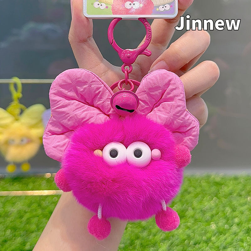 Bow Colorful Fur Ball Keychain