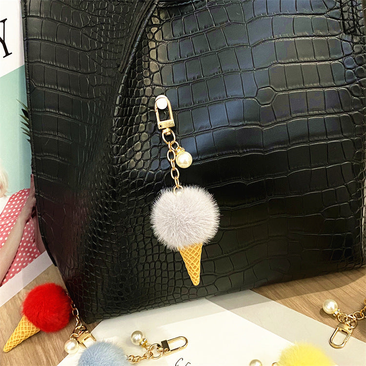 Plush Candy Color Ice Cream Pom Keychain