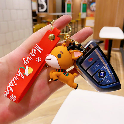Christmas Cartoon PVC Soft Rubber Elk Snowman Keychain