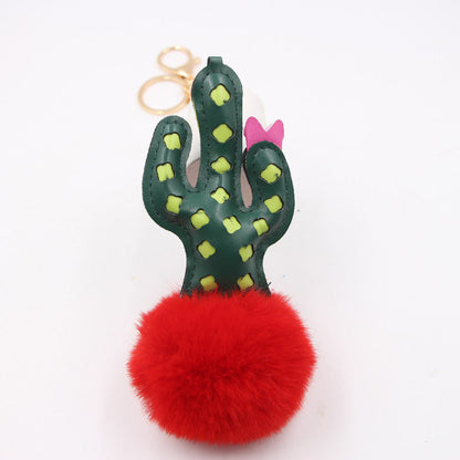 Cactus Alloy Fur Ball Keychain