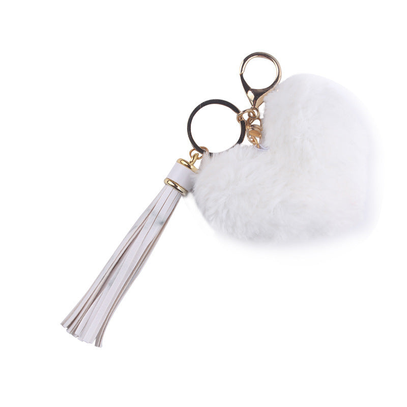 Heart Shaped Fur Ball Tassel Keychain