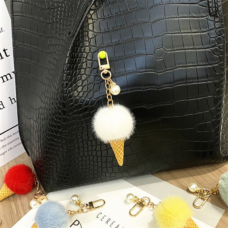 Plush Candy Color Ice Cream Pom Keychain