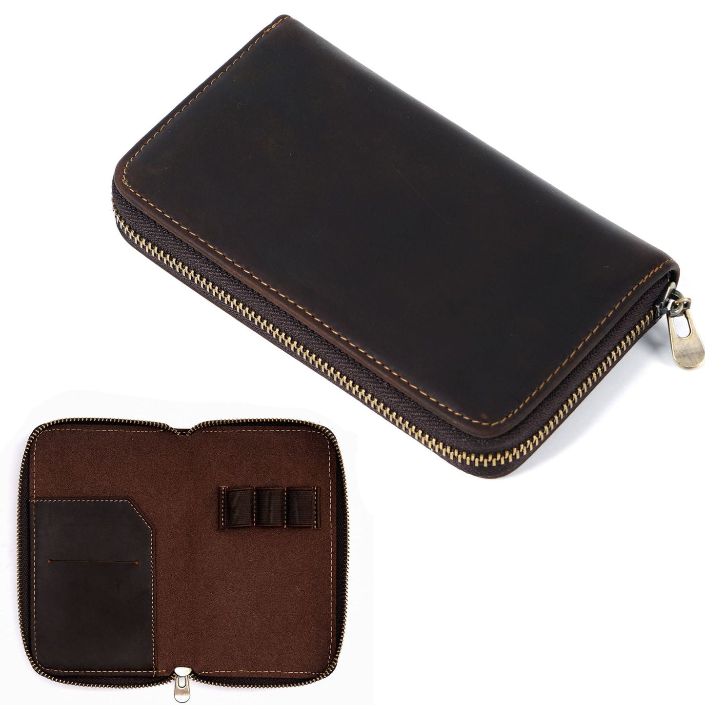 Three-pack Zippered Cowhide Pencil Case