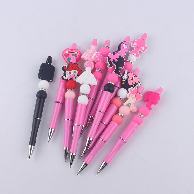 Pink Girls Silicone Beads Beaded Ballpoint Pen