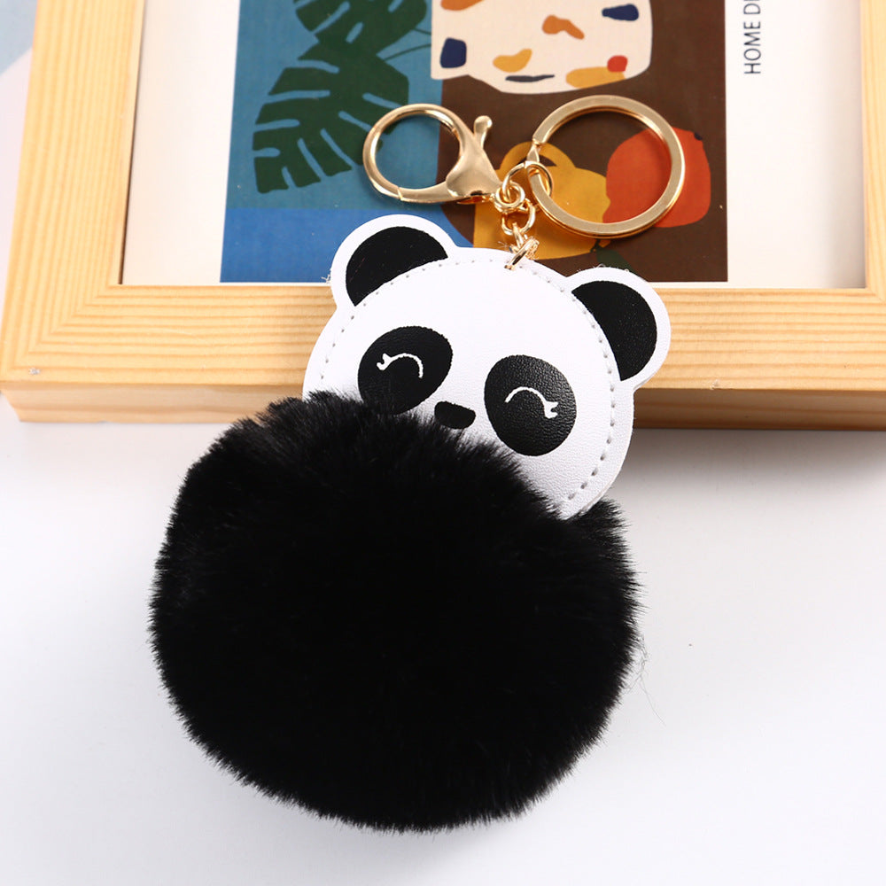 Cartoon Panda Fur Ball Alloy Keychain