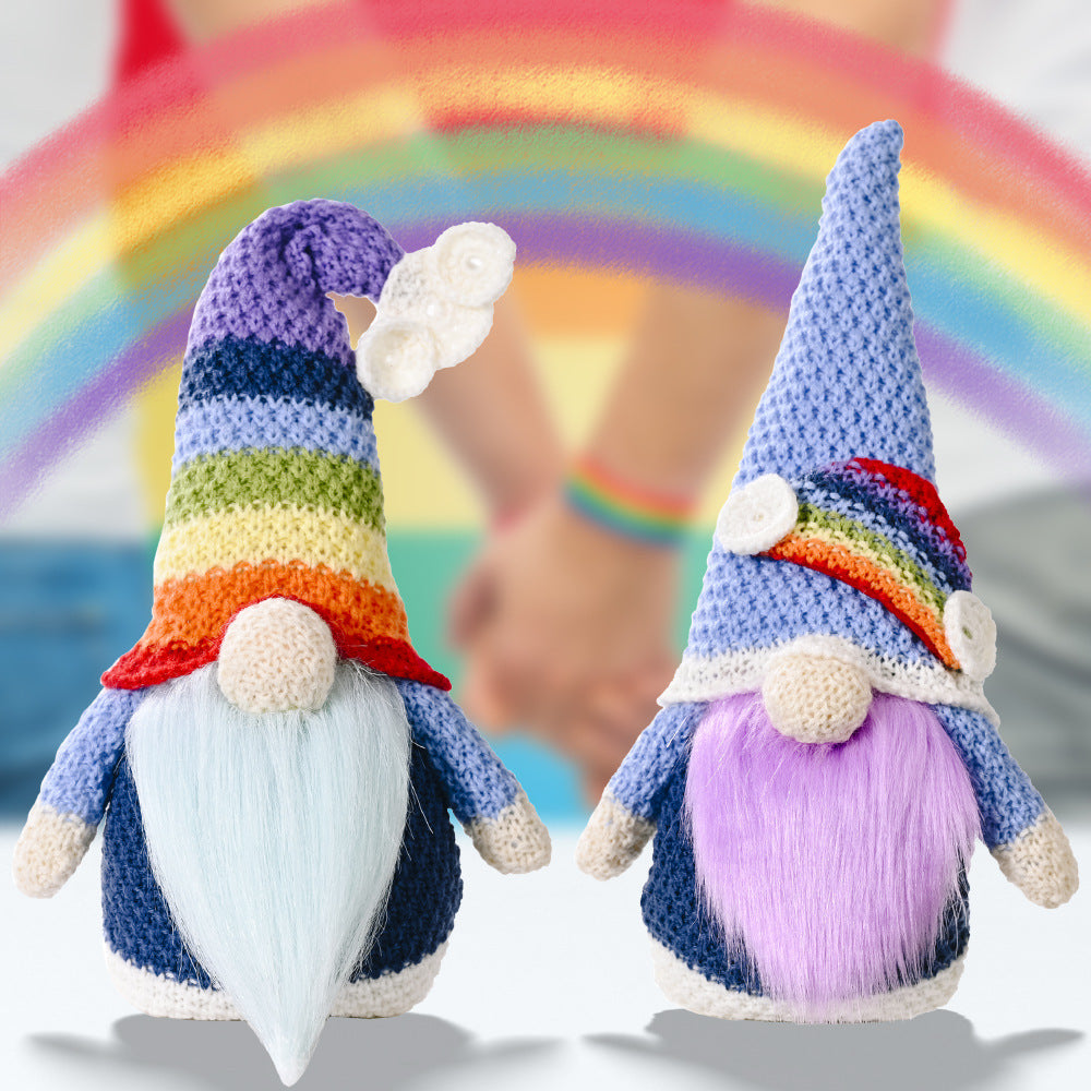 Polyester Knitting Rainbow Elf Rudolph Faceless Doll Colorful