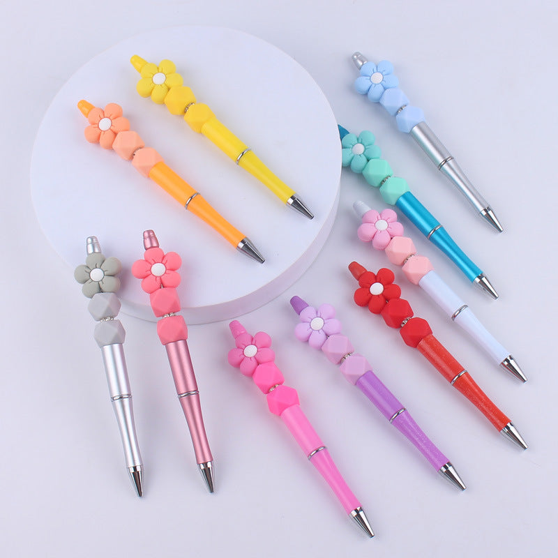 Beadable Pens Handmade Flower Silicone Beaded Ballpoint Pen