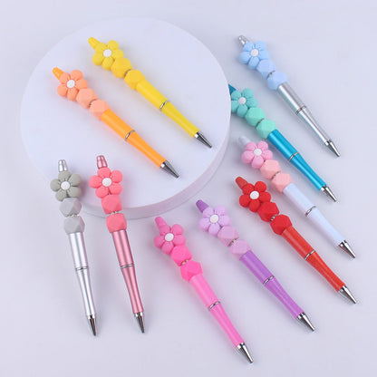 Beadable Pens Handmade Flower Silicone Beaded Ballpoint Pen