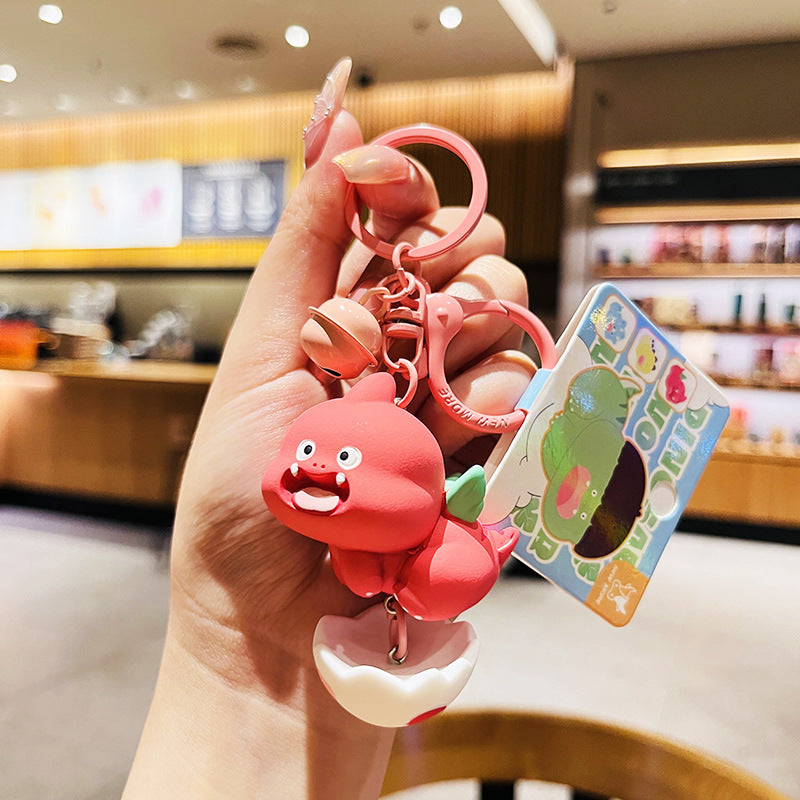 Cartoon Dinosaur Holding Egg PVC Soft Keychain