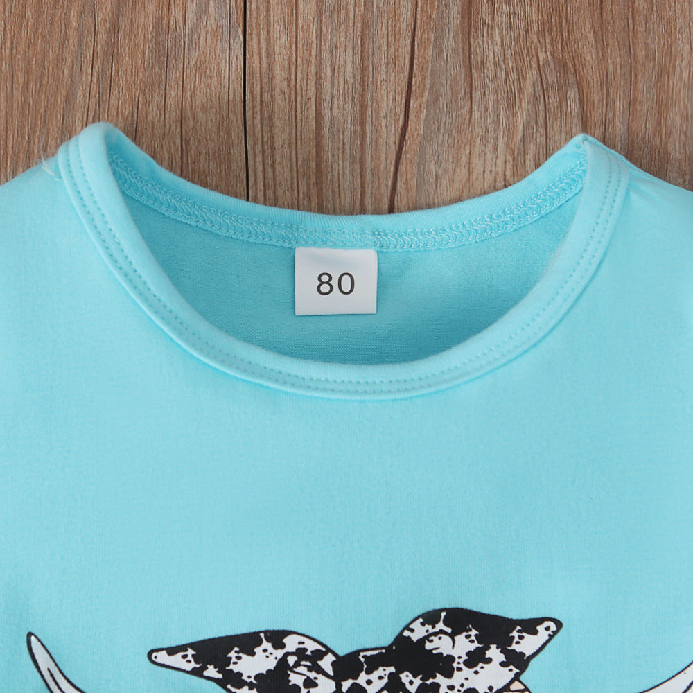 Children's Western Style Short Sleeve Pants Cow Head Suit