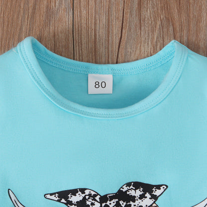 Children's Western Style Short Sleeve Pants Cow Head Suit