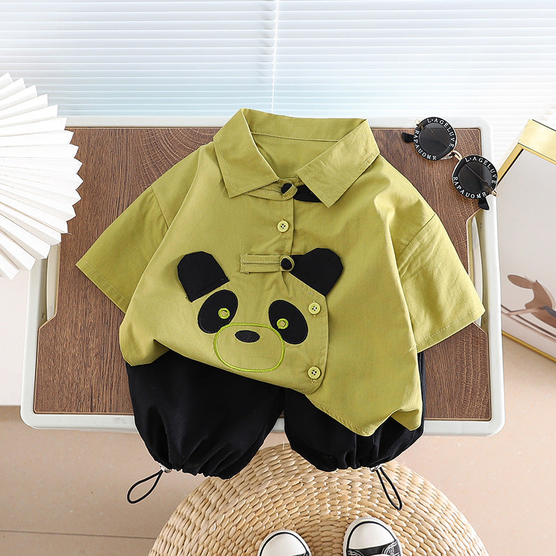 Boys' Cotton Panda Shirt and Shorts Set