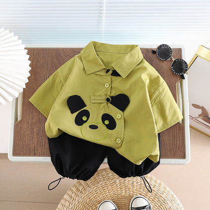 Boys' Cotton Panda Shirt and Shorts Set
