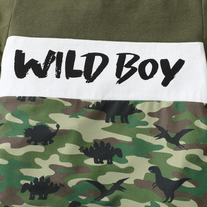 Cotton Camouflage Letter Print Short Sleeve Top Solid Color Shorts