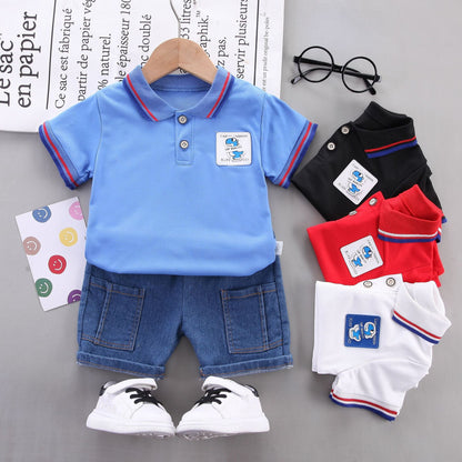 Wholesale Boys' Lapel Short Sleeve Set Cotton Baby Clothes