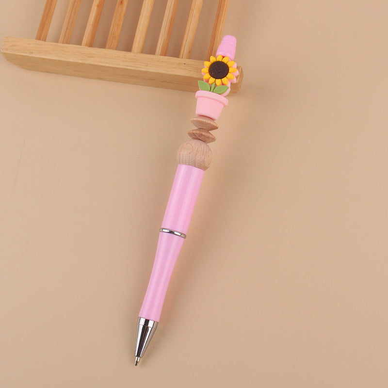Handmade Beadable Cartoon Sunflower Silicone Wooden Bead