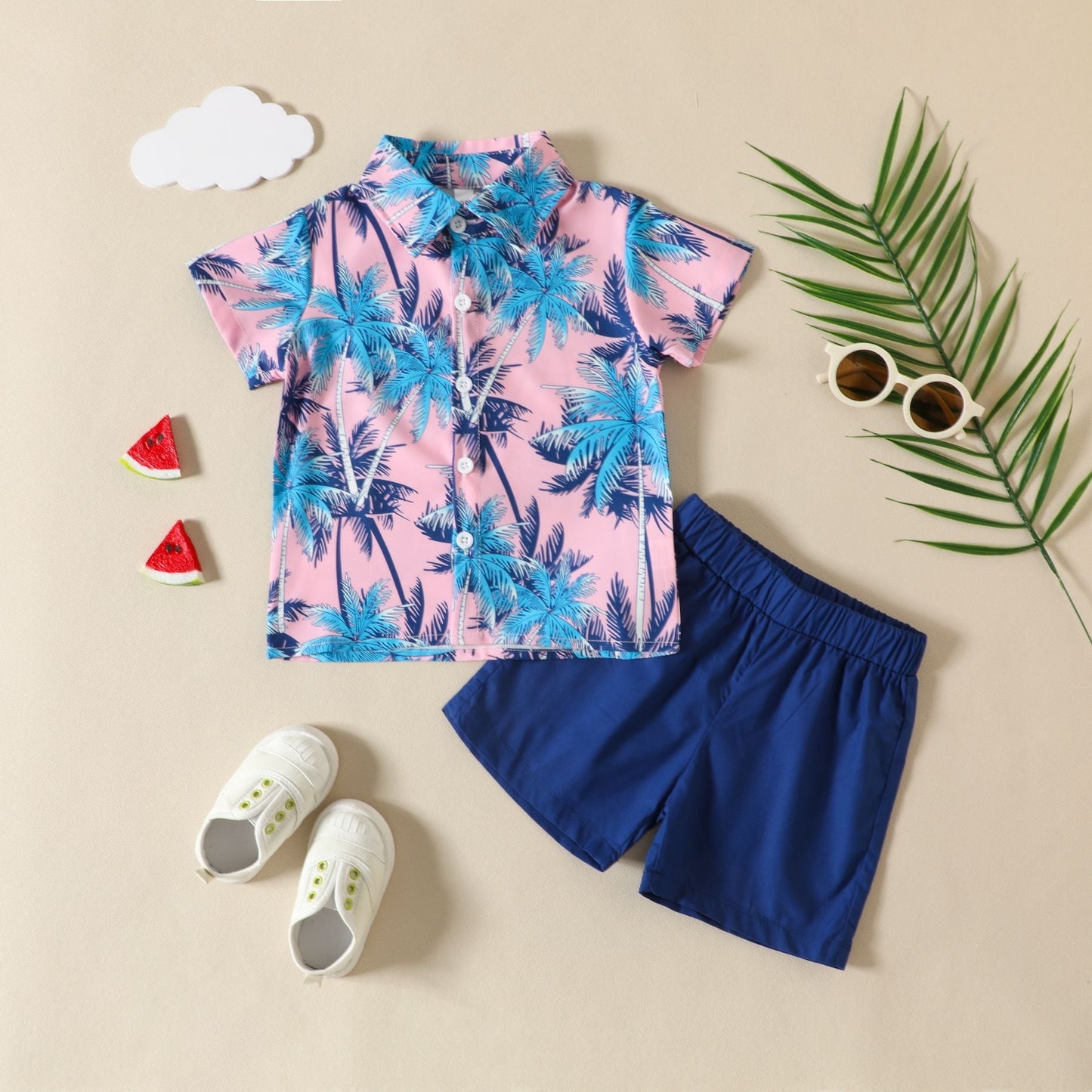 Cotton Beach Style Printed Shirt and Shorts Set