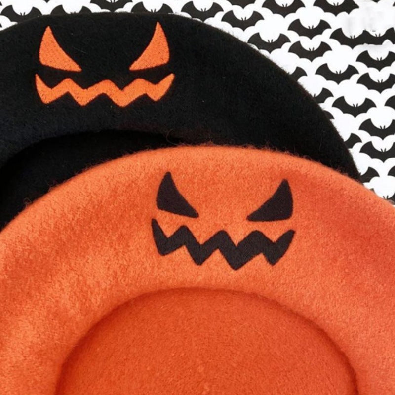 Halloween Smiley Pumpkin Witch Wool Parent-child Beret Hat