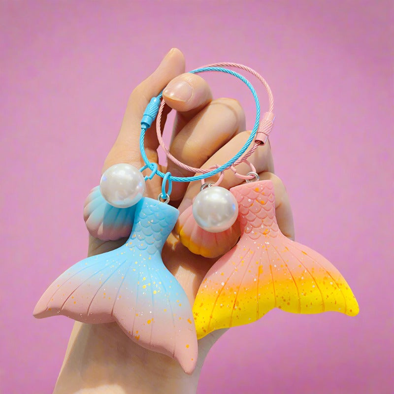 Gradient Pearl Mermaid Tail Resin Keychain Cute Keychain