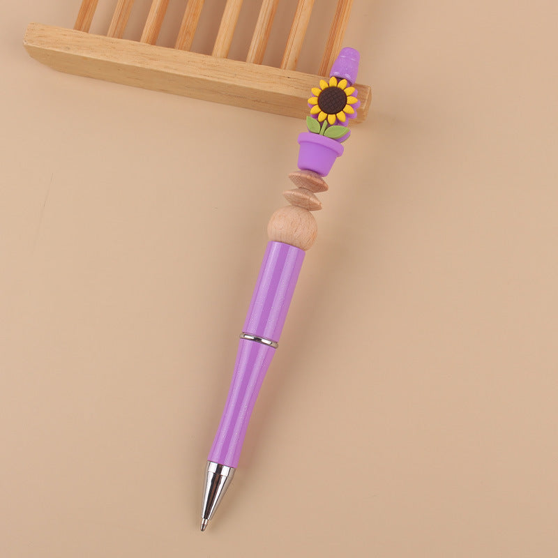 Handmade Beadable Cartoon Sunflower Silicone Wooden Bead