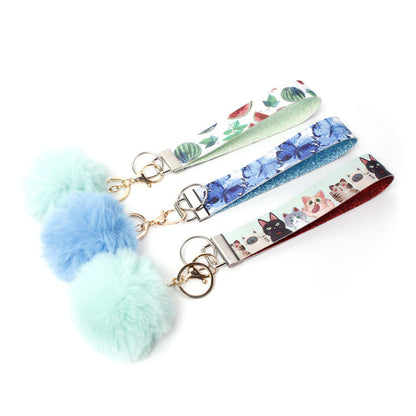PU Leather Fur Ball Keychain