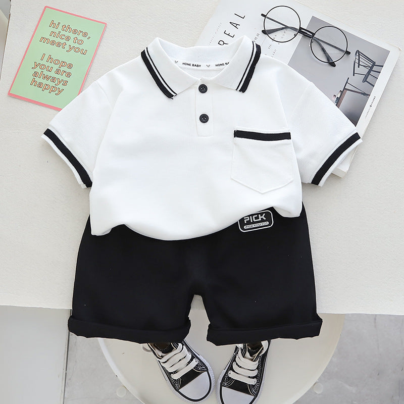 Boys Minimalist Polo Casual Short Sleeved Shorts Cotton Set