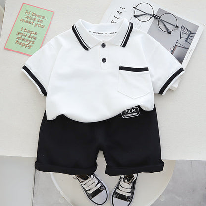 Boys Minimalist Polo Casual Short Sleeved Shorts Cotton Set