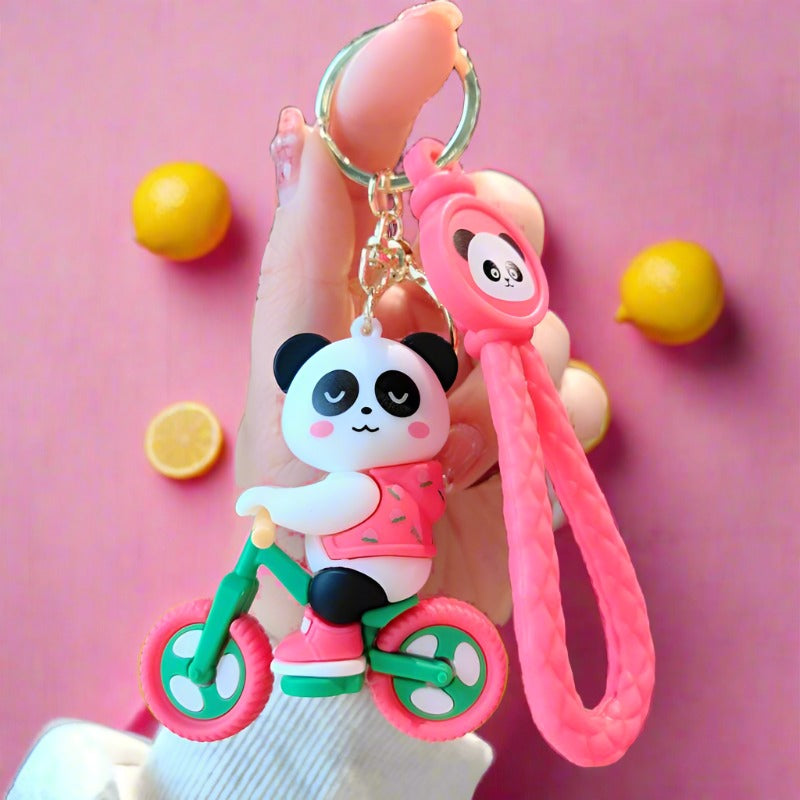 Cartoon Cycling Panda PVC Keychain Cute Keychain