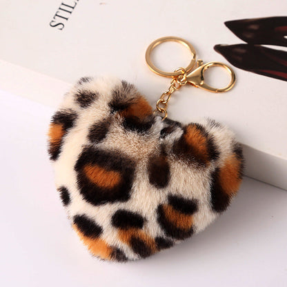 Leopard Print Love Plush Ball Keychain
