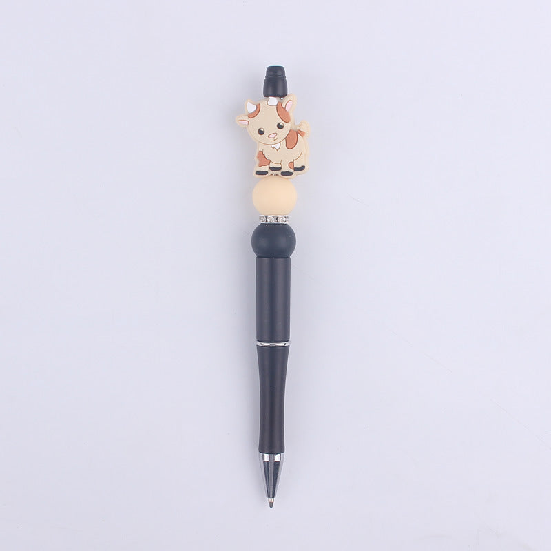 Handmade Beaded Pen Cartoon Animal Cow Silicone Beaded