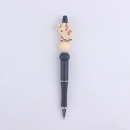 Handmade Beaded Pen Cartoon Animal Cow Silicone Beaded