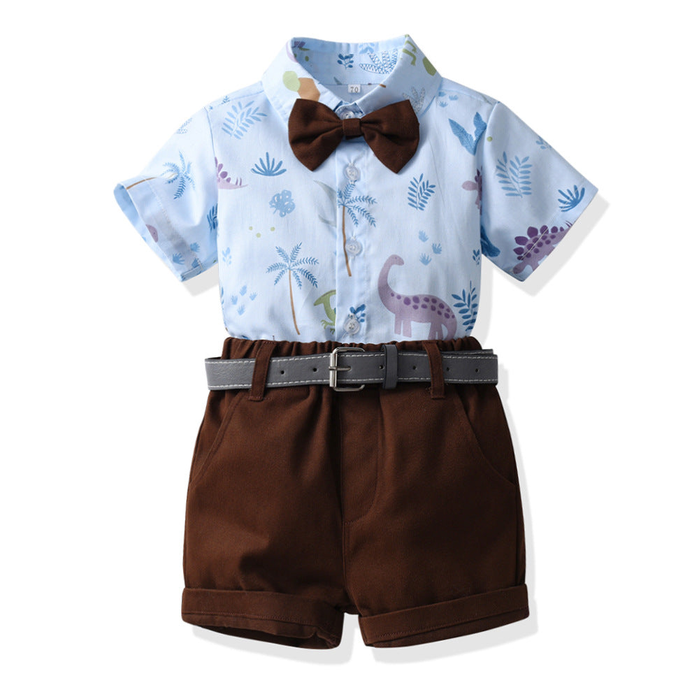 Boys' Cotton Summer Shirt Shorts Casual Two-piece Set