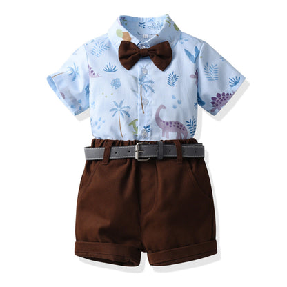 Boys' Cotton Summer Shirt Shorts Casual Two-piece Set