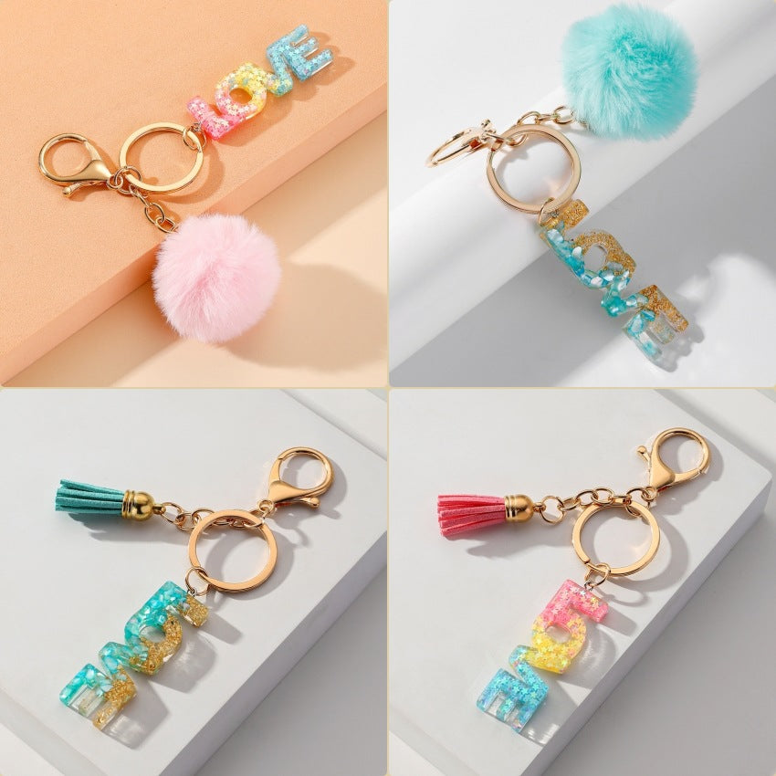 Rainbow Color Gradient Letter Resin Crystal Keychain