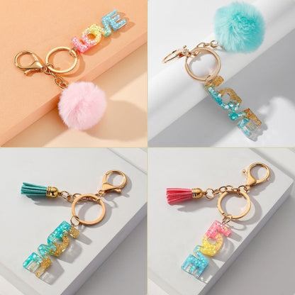 Rainbow Color Gradient Letter Resin Crystal Keychain
