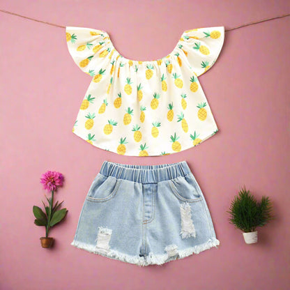 Girls Summer Printed Cotton Baby Clothes Set of Two